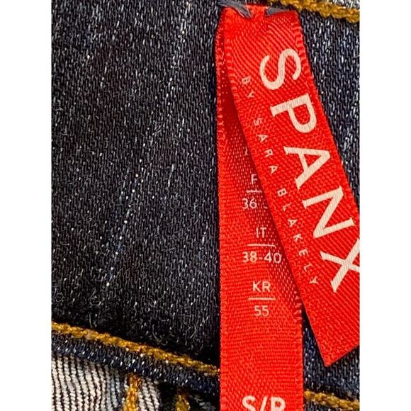 Spanx Distressed Ankle Skinny Jeans Size Small Petite Dark Wash Pull-On Raw Hem - Picture 3 of 6